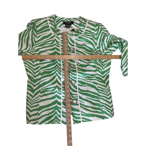 Peck & Peck Green and White Zebra Print 3/4 Sleeve Jacket Women's Size 14 Animal - Picture 9 of 11